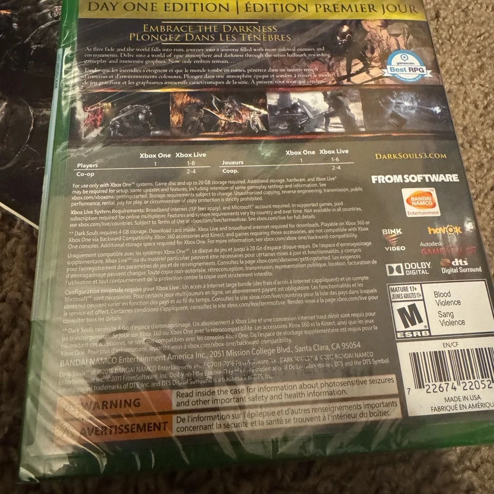 Dark Souls III Day One Edition Xbox One Multiplayer Manual Included
